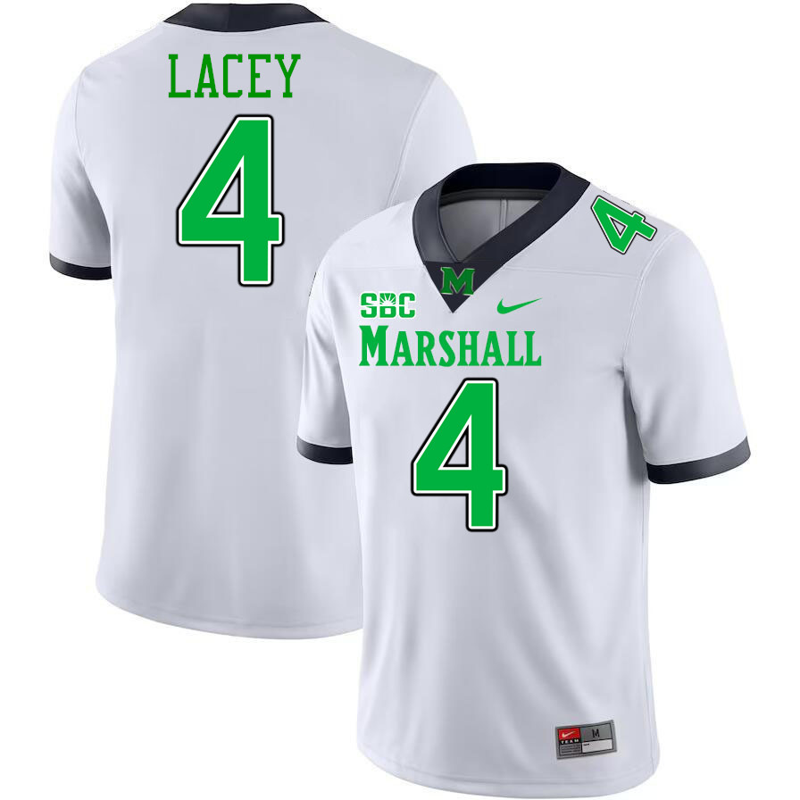 Marshall Thundering Herd #4 Demarcus Lacey College Football Jerseys Stitched-White Marshall Thundering Herd #4 Demarcus Lacey College Football Jerseys Stitched-White